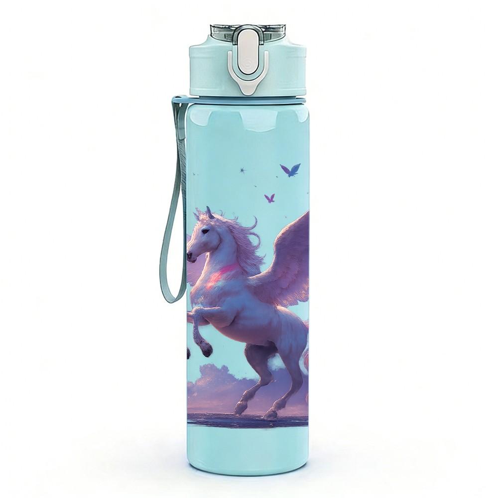 1PC Purple Pegasus Flying Fantasy Print 750ml Color Plastic Sports Water Bottle Leakproof Flip Straw Lid Suitable for Sports Office Home Use