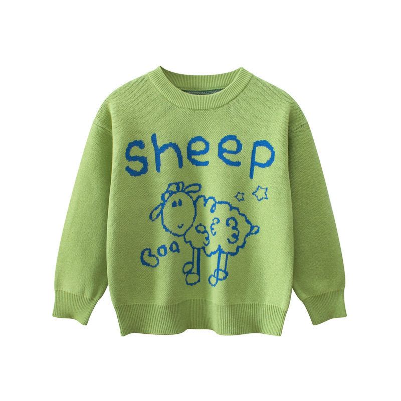 27Home Children s Clothing Autumn and Winter Kidsren s New Year Sweater Girls  Red Knitwear Baby Pure Cotton Sweater New Year Outfit Hm3202 Green 130 cm
