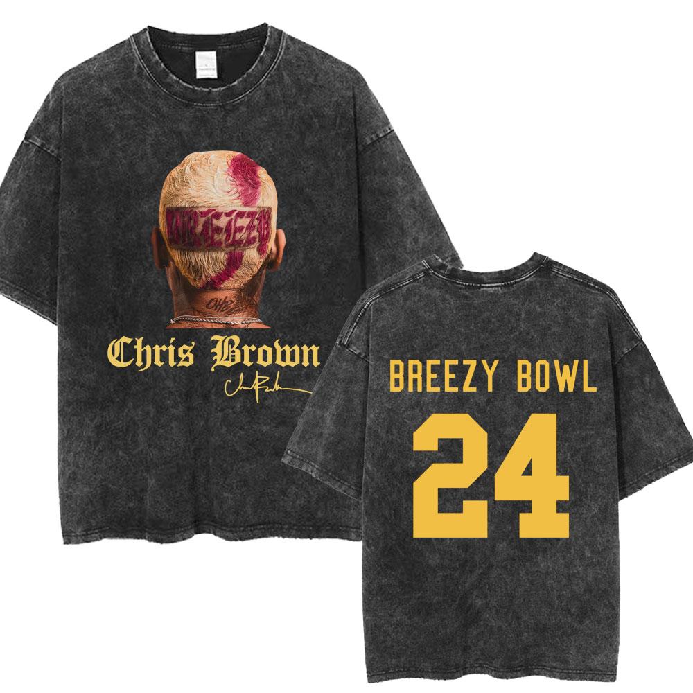 Chris Brown Breezy Bowl XX Concert Tour Washed T Shirts Vintage Hip Hop Gothic T Shirt Mens Oversized Cotton Tshirt Streetwear