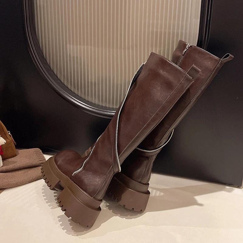 Street Style Women Modern Boots Fashion Belt Buckle Knee High Booties Autumn Winter Women's Shoes