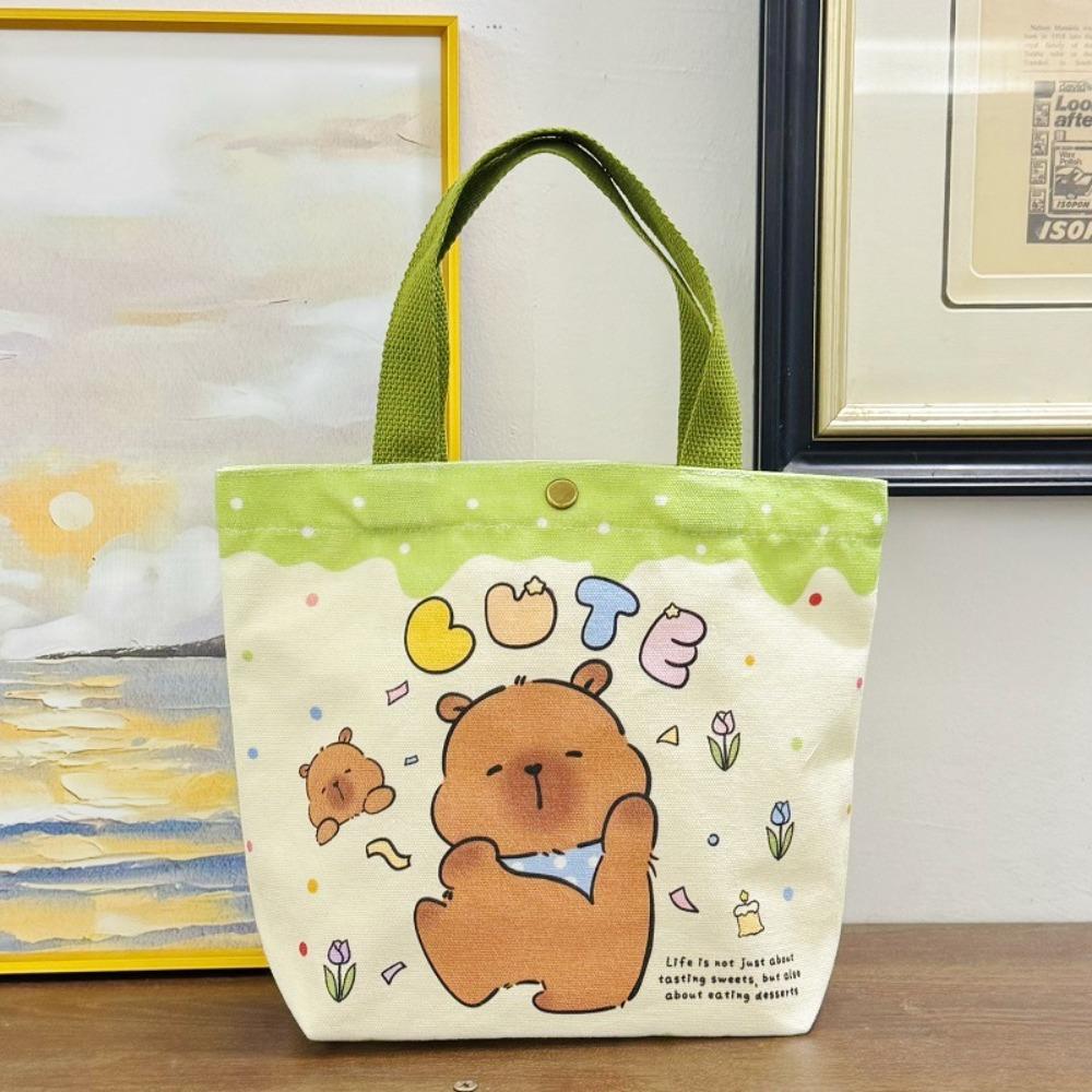 Cartoon Capybara Canvas Bag Women's Casual Shoulder Bag Large Capacity Crossbody Bag Cartoon Handbag Daily Lunch Bag