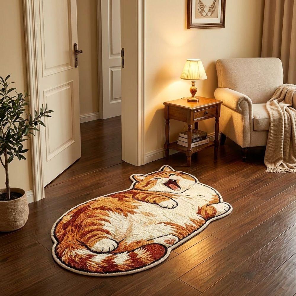 2D Cat-Shaped Area Rug Non-Slip Cartoon Carpet Cute Home Decor Carpet  Living Rooms