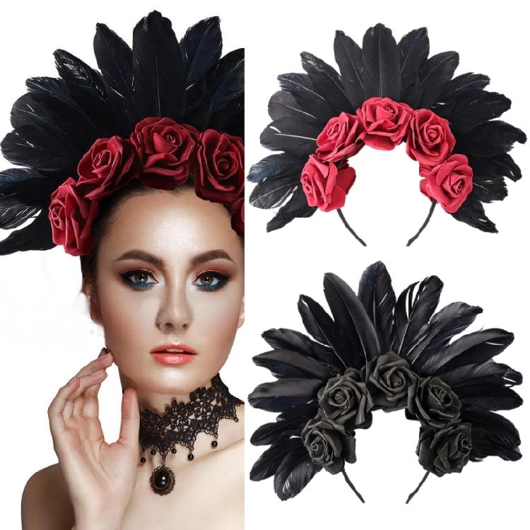 Stylish Halloween Feather Headband with Floral Details Cosplay Hair Decoration Suitable for Adults and Teens Party Wear