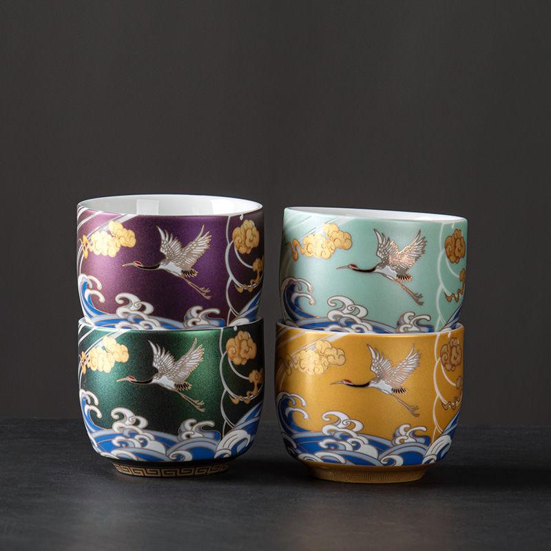 New Crane Cup Colorful Tea Cup Enamel Teacup Ceramic Chinese Kung Fu Tea Set Luxuriant Master Cup Enamel Ceremonial Cup Tea