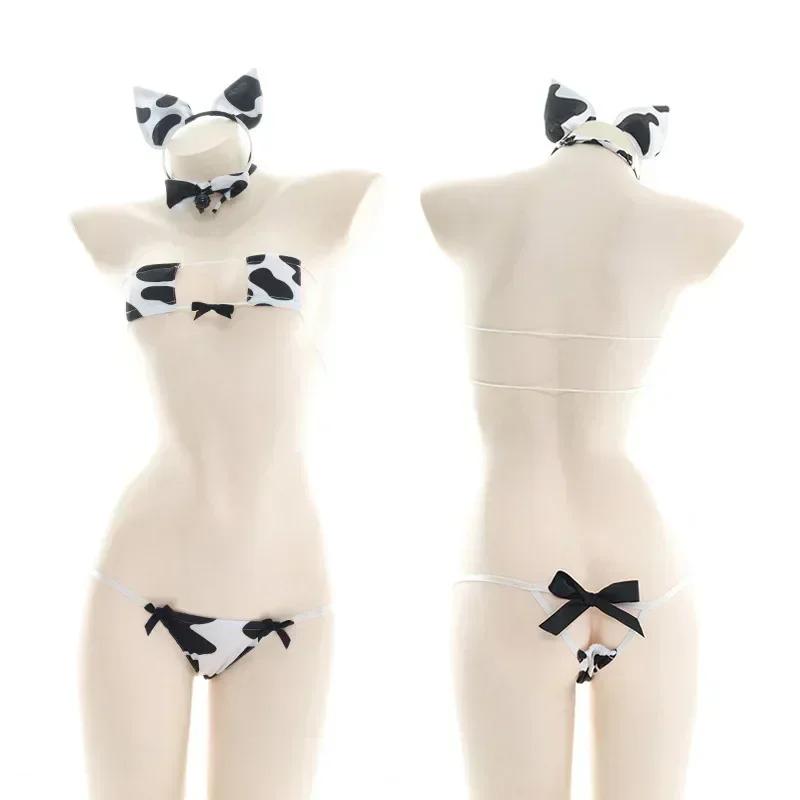 Cow Series Swimsuit Bodysuit Bikini Maid Unifrom Costume Summer Beach Kawaii Girl Swimwear Skirt Uniform Set Cosplay