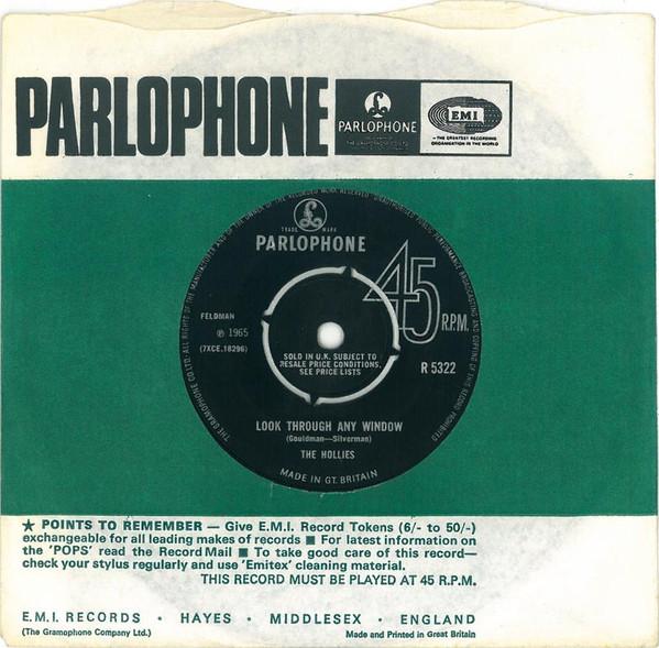 

7inch Record HOLLIES - Look Through Any Window R5322 Parlophone 1965 UK Rock Used