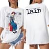 Unisex Baumwoll-T-Shirt mit Serial Experiments Lain Anime-Print, Japanische Manga Urban Fashion Harajuku Y2K Streetwear Bequemes T-Shirt für Damen und Herren