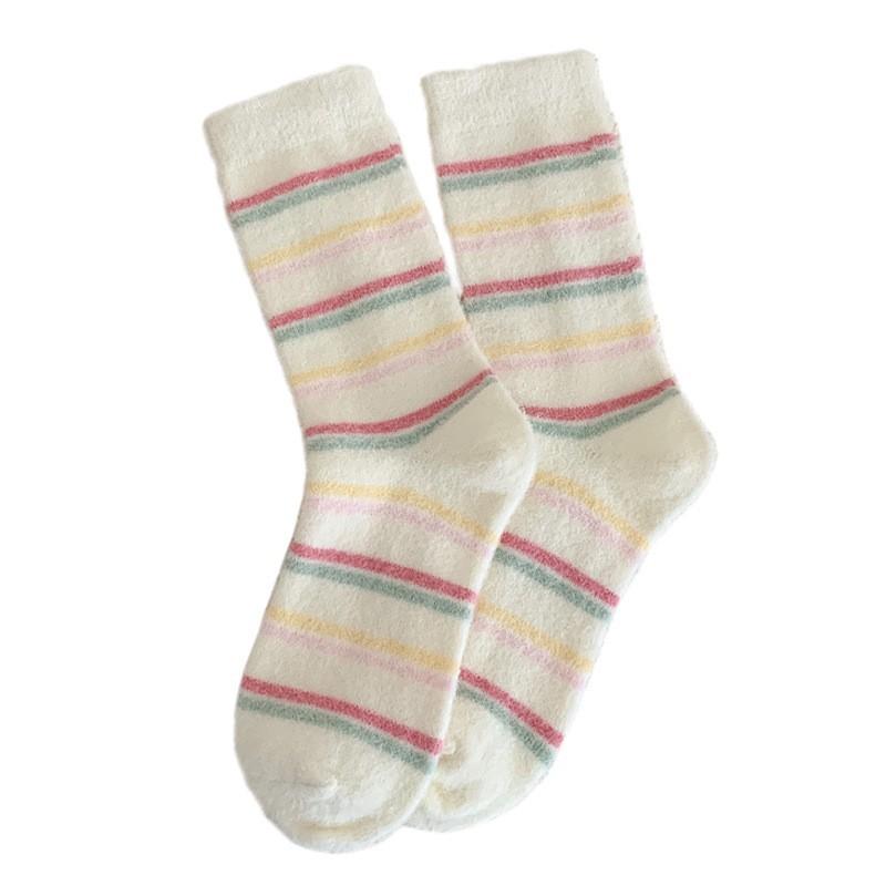 Socks Australian Fleece Stacking Socks Season Fleece Thickened Warm Striped Cute Cartoon Home Floor Sleeping Socks