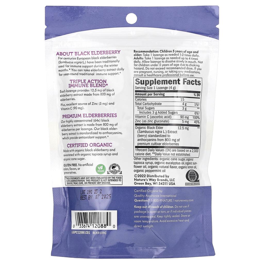 Nature's Way, Sambucus Holunderbeere, Bio-Zink-Lutschtabletten, Pfefferminze, 24 Lutschtabletten