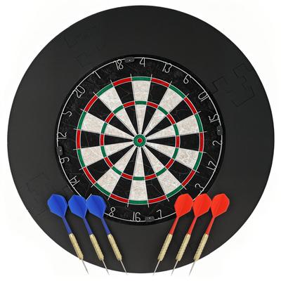 Dartscheiben-Set mit Surround-Ring, 6 Steel-Tip Darts, Sisal, Kunststoff, Schwarz