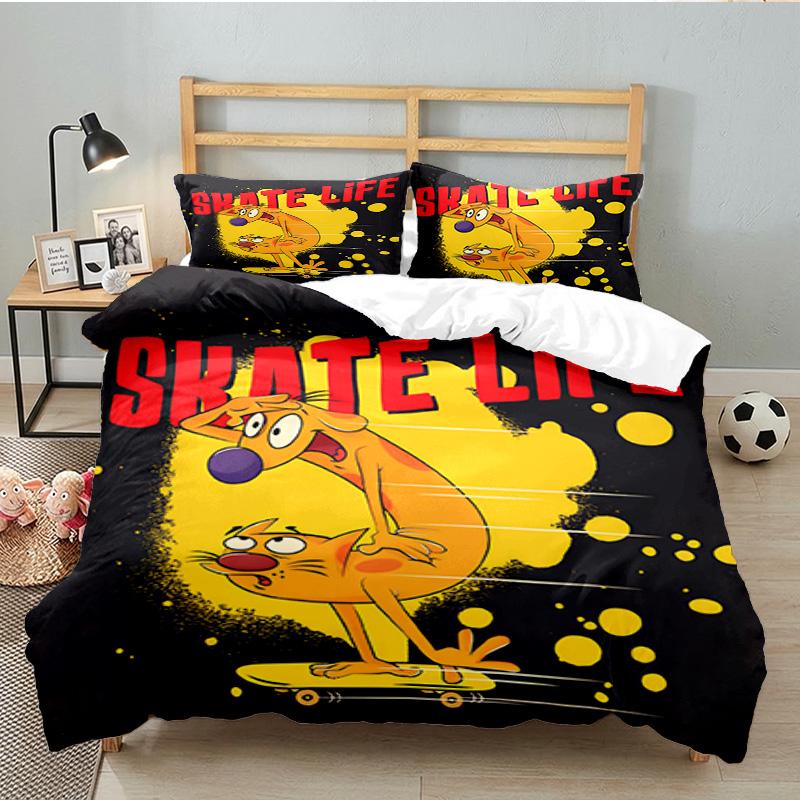Cat Dog Adventure 3pcs Bedding Set,Including 1pc Duvet Cover And 2pcs Pillowcases Perfect Gift for Christmas,Ideal for Bedroom, Dormitory