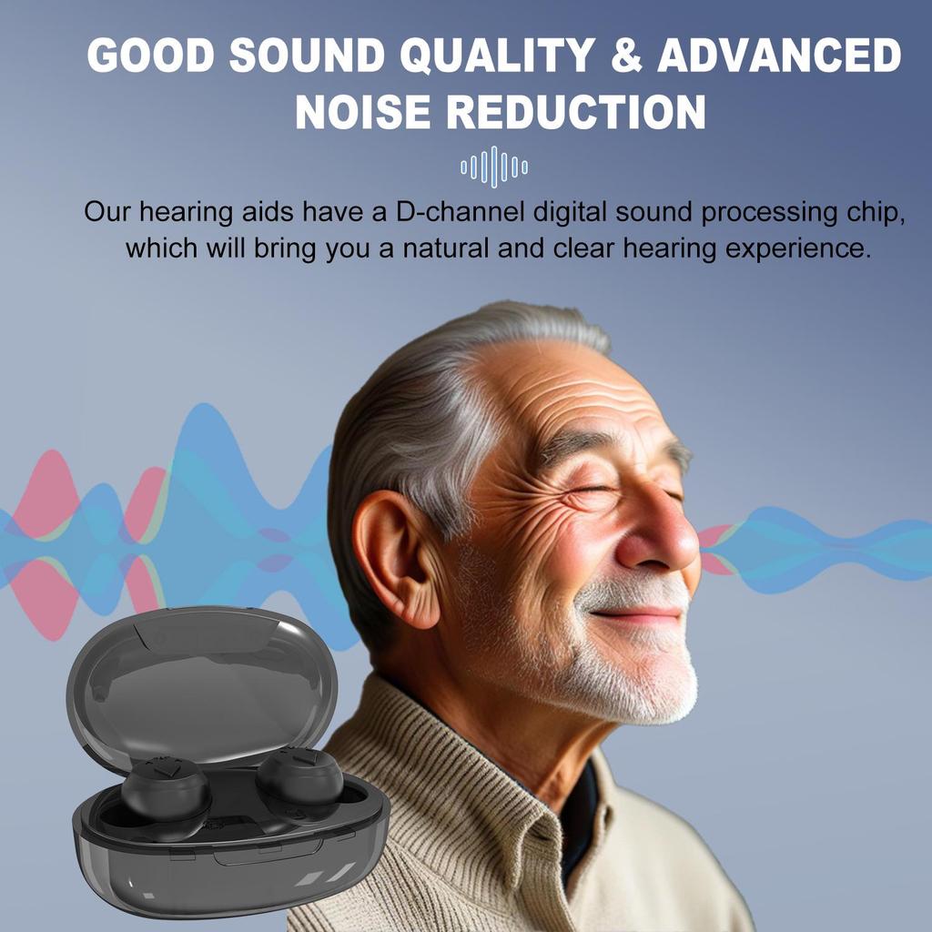 Rechargeable Noise-Reducing Invisible Hearing Aid with Amplifier and Button
