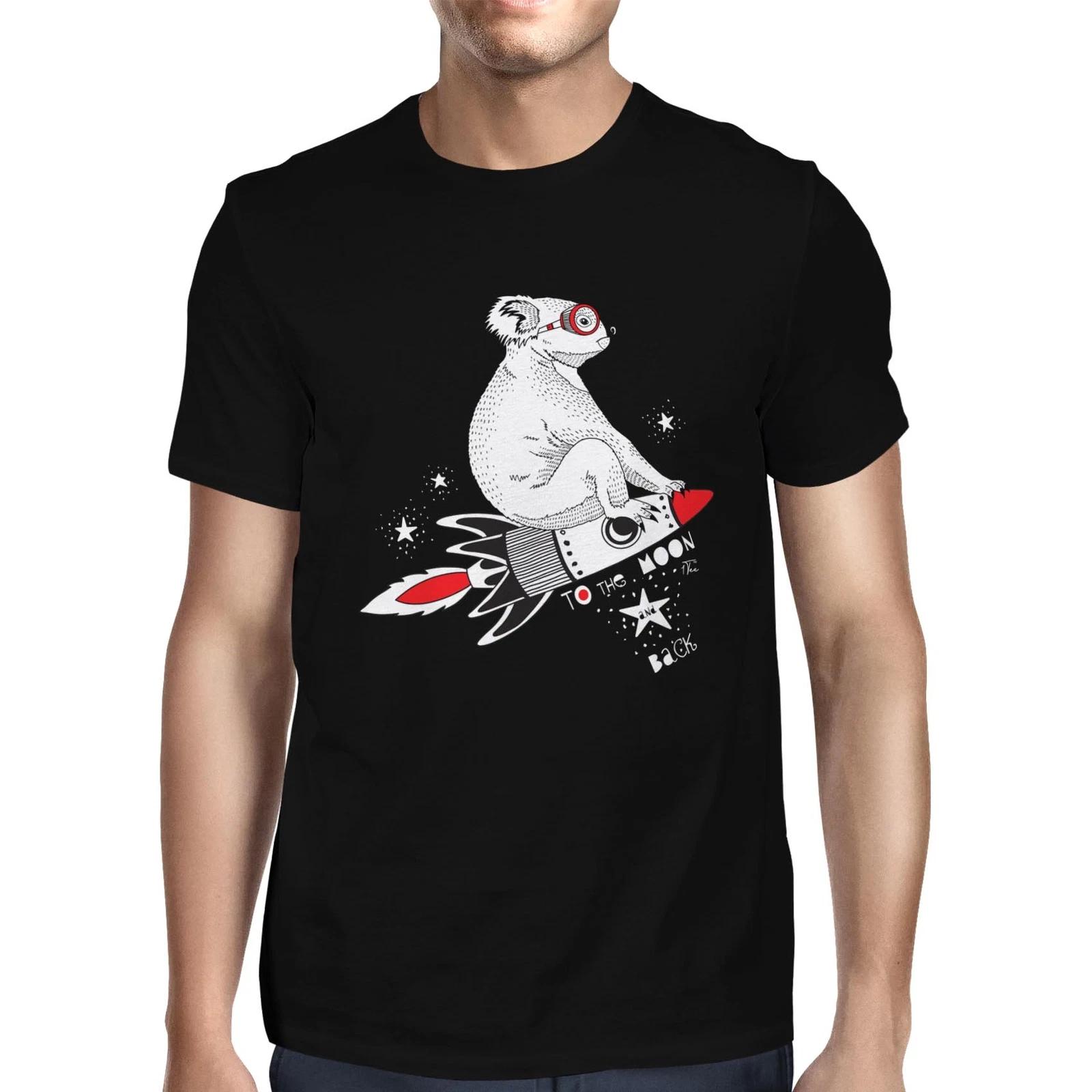 1Tee Mens Koala on Rocket Ship, To the Moon and Back T-Shirt L