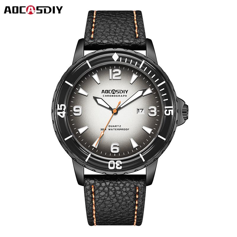 AOCASDIY Top Brand All Five Oceans Series Joint Fashion Leisure Leather Strap Super Luminous Men's Waterproof Watch