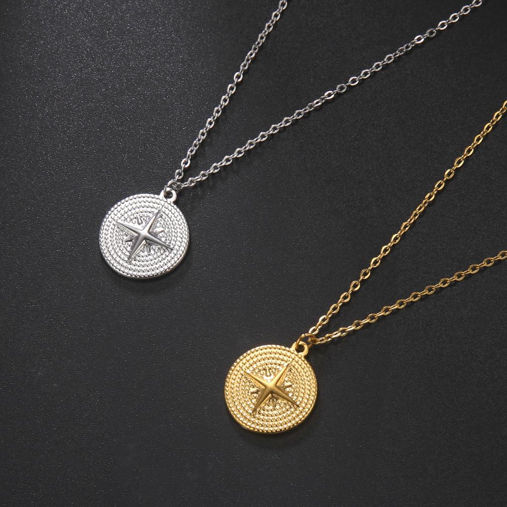 Cazador North Star Pendant Necklace for Women Gold Color Coin Stainless Steel Choker Chain Necklace Jewelry Mother Day Gift New
