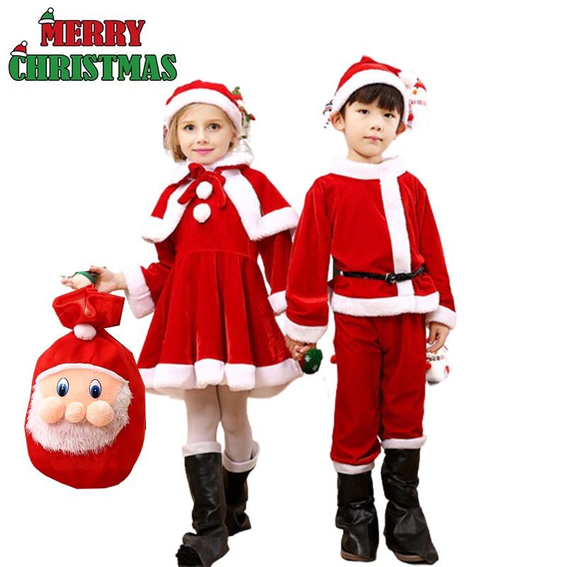 Kids Xmas Outfit Boys Girls Santa Claus Cosplay Costume Christmas Clothes