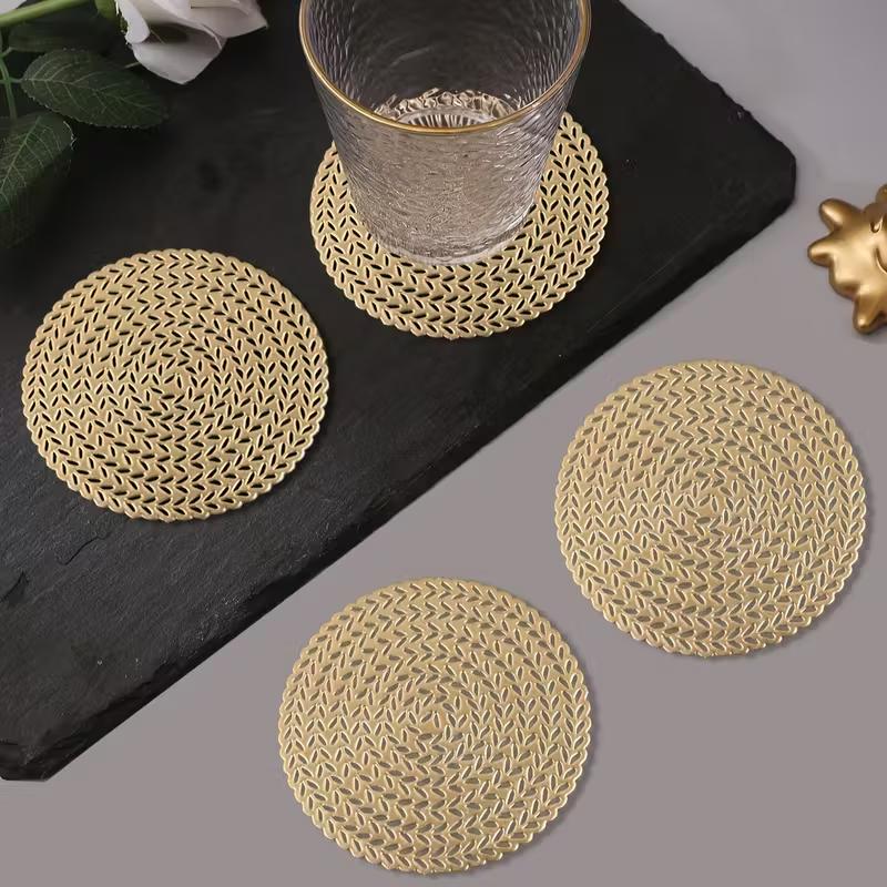 4PCS Creative Hollow Cup Mat Vintage Wheat Coasters Table Placemat Heat Insulation Decorative Doilies for Home Kitchen Dining