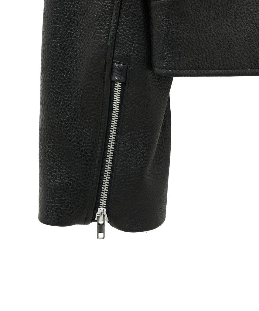 Noirer Goat Shrunken Leather Single Rider Jacket (Black)