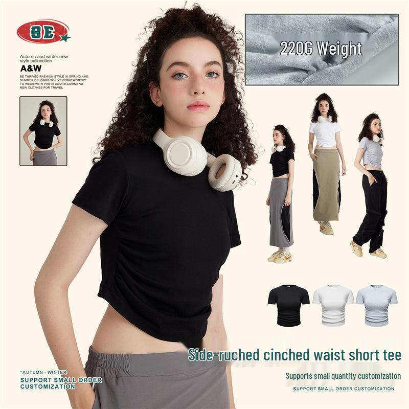 

BE Women s 2025 Trendy Pleated Waist-Hugging Short Sleeve T-shirt Small