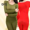 2 Pcs/Set Women Thermal Clothing Set Great Elasticity Long Sleeve Crew Neck Slim Fit Soft Warm High Waist Solid Color Top Pants Set Lady Winter