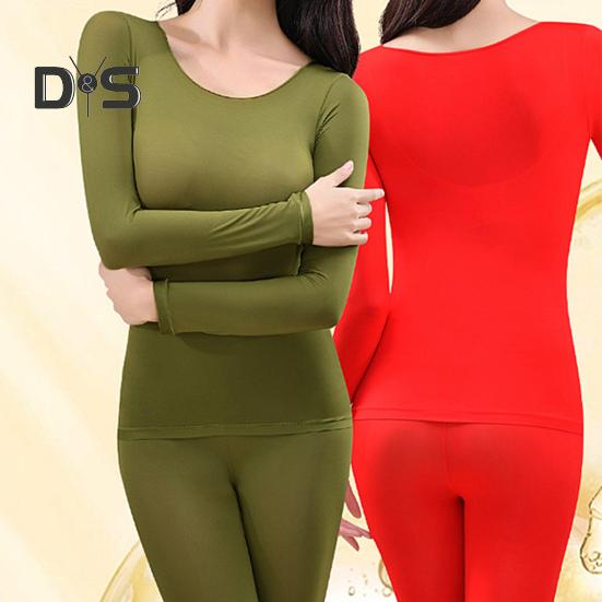 2 Pcs/Set Women Thermal Clothing Set Great Elasticity Long Sleeve Crew Neck Slim Fit Soft Warm High Waist Solid Color Top Pants Set Lady Winter