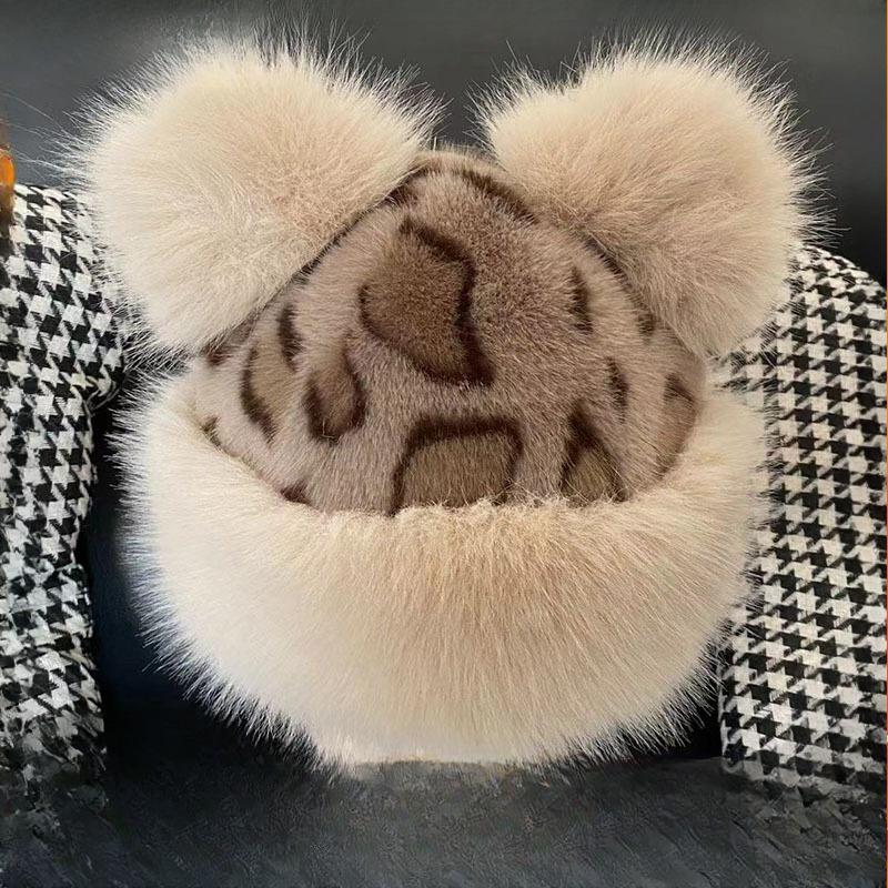Women's Leopard Print Plush Mongolian Hat Autumn Winter Thickened Warm Plush Ear Flap Hat