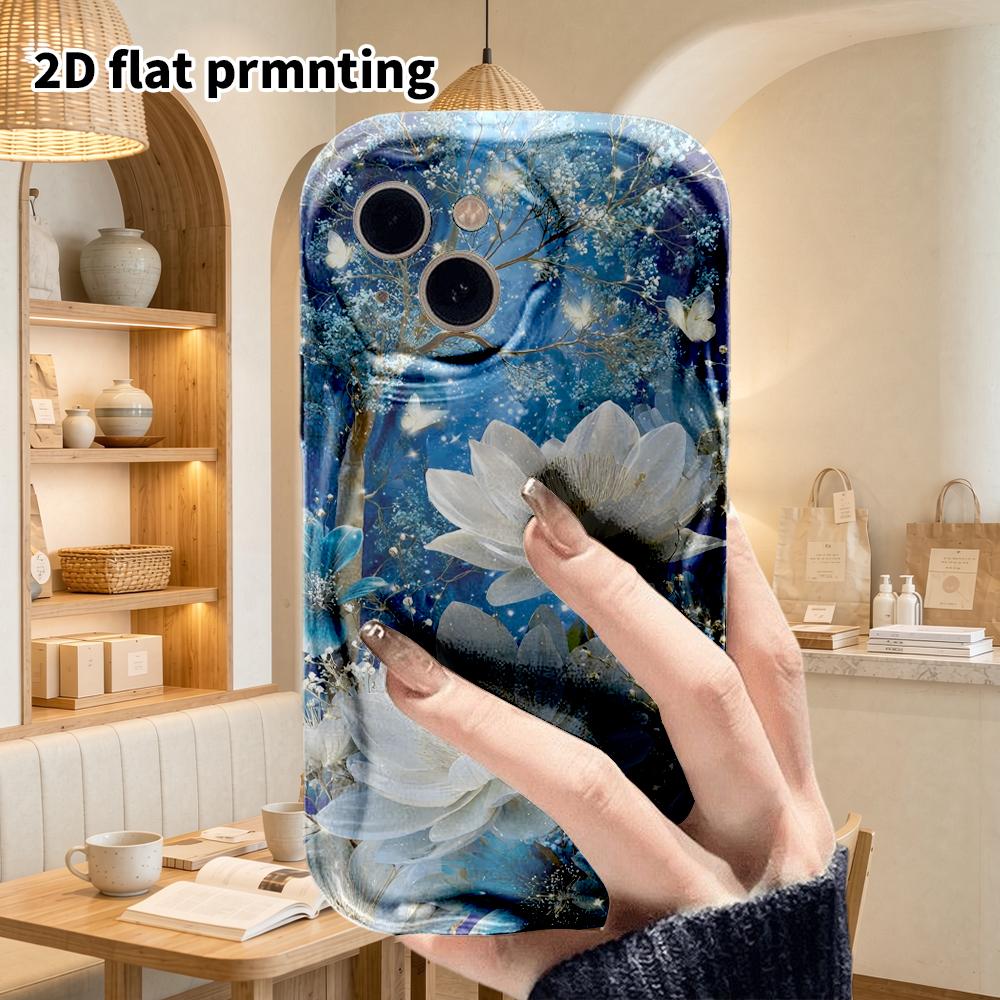 Phone Case: 2D flat design suitable for iPhone 18, 17, 16, 15, 14, 13Pro protective case, couple style, dark night white lotus, Christmas and Hallowee
