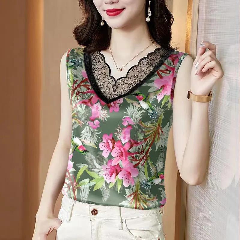 Lace Vest Ice Silk Summer Large Size Bottoming Sleeveless Outer Wear Suspender Top Women