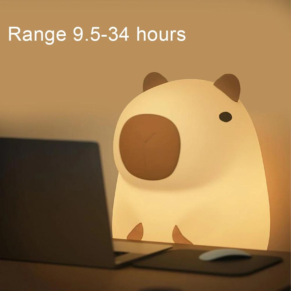 Cute Silicone Capybara Night Light Children's Nightlight Gift USB Rechargeable Animal Touch Bedside Slepp Lamp Timing Function