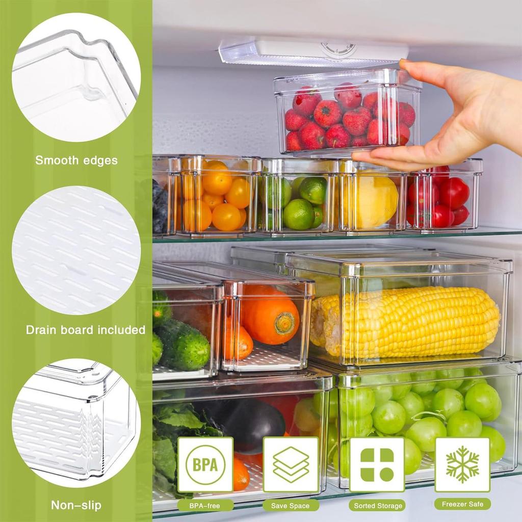 Ny Kylskåpsorganisatör Behållare Stapelbar Kylskåpsmatförvaringslåda Med Handtag Klar Plast Skafferi Mat Frys Organiseringsverktyg