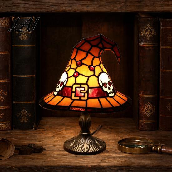 Gemütliches Schlafzimmer Nachtlicht Buntglas Hexenhut Lampe Handgefertigt Retro Harz