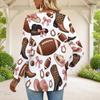 Women Plus Size Half Zip Round Neck Long Sleeve White Football Printed T Shirt