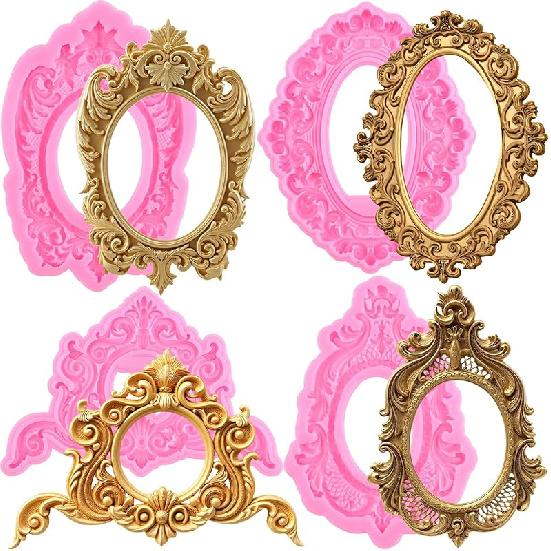 Mujiang Photo Frame Fondant Molds Picture Frames Silicone Mold Vintage Frame Molds For Cake Decorating Cupcake Topper Chocolate Candy Polymer Clay