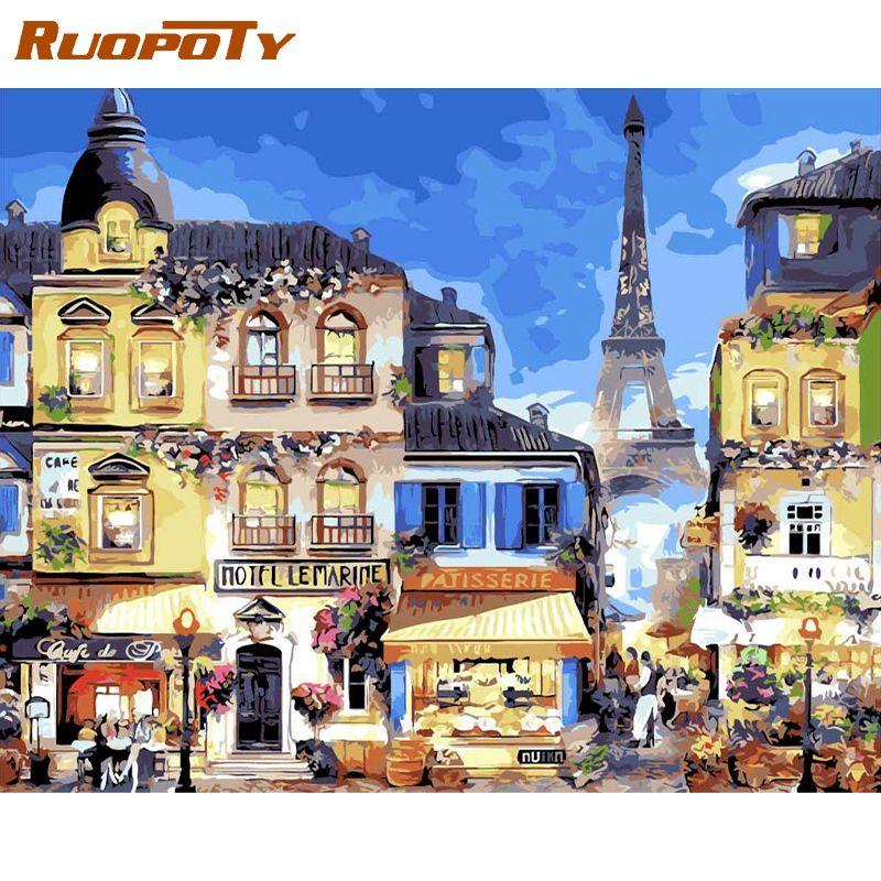 

Ruopoty Frame Городской пейзаж Картина DIY Наборы для рисования по номерам Акриловая краска на холсте Ручная роспись маслом для домашнего декора 40x50CM 40x50CM NO Frame