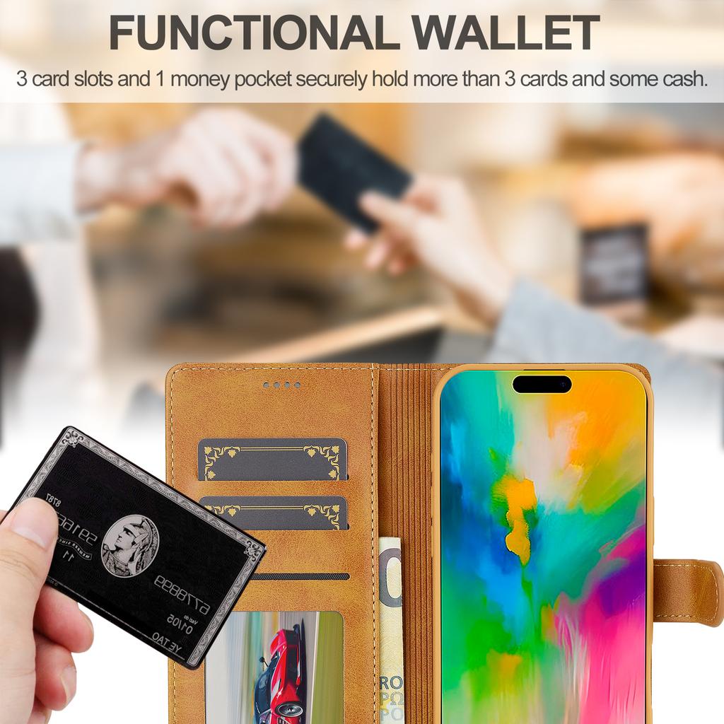 LC.IMEEKE For iPhone 16 Pro Max Case Calf Texture PU Leather Stand Wallet Phone Cover