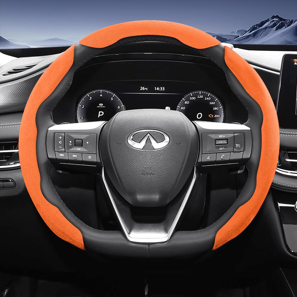 bpzsw1 Suitable for Infiniti Sports Suede Leather Steering Wheel Cover with Split Snap-On Design for Models Such as Q50 Qx50 Qx55