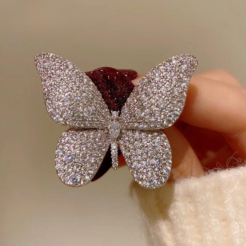Fashion Full Zircon Wings Silver Color Butterfly Brooch For Women Rhinestone Insect Lapel Pins Animal Badge Jewelry