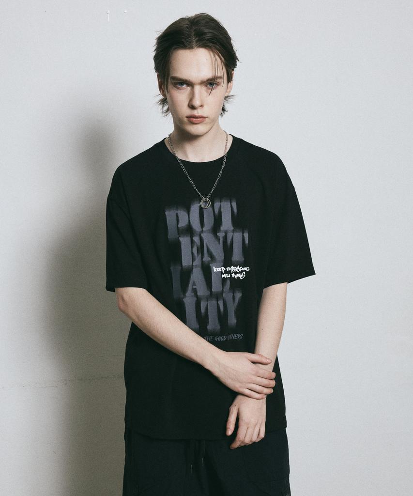 BUNKERBUSTER Grunge Lettering Print Short Sleeve T-Shirt Mq7Tu426_Black