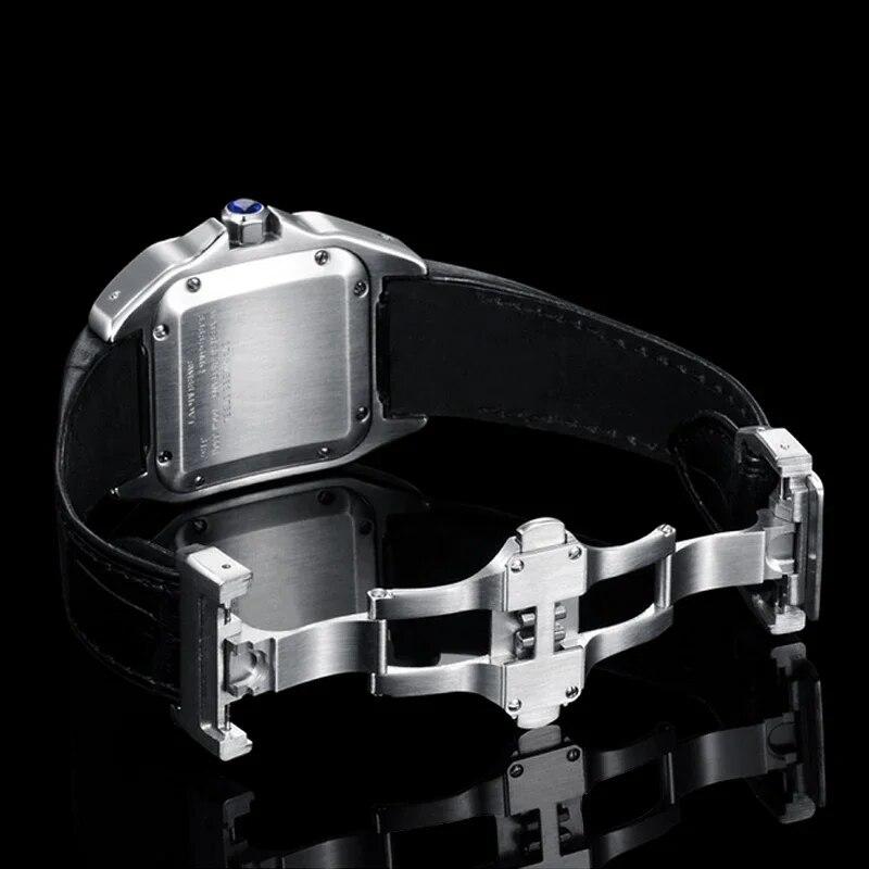Genuine Leather Watch Band for Cartier Sandoz Strap Santos100 Men's Women's Folding Buckle Strap