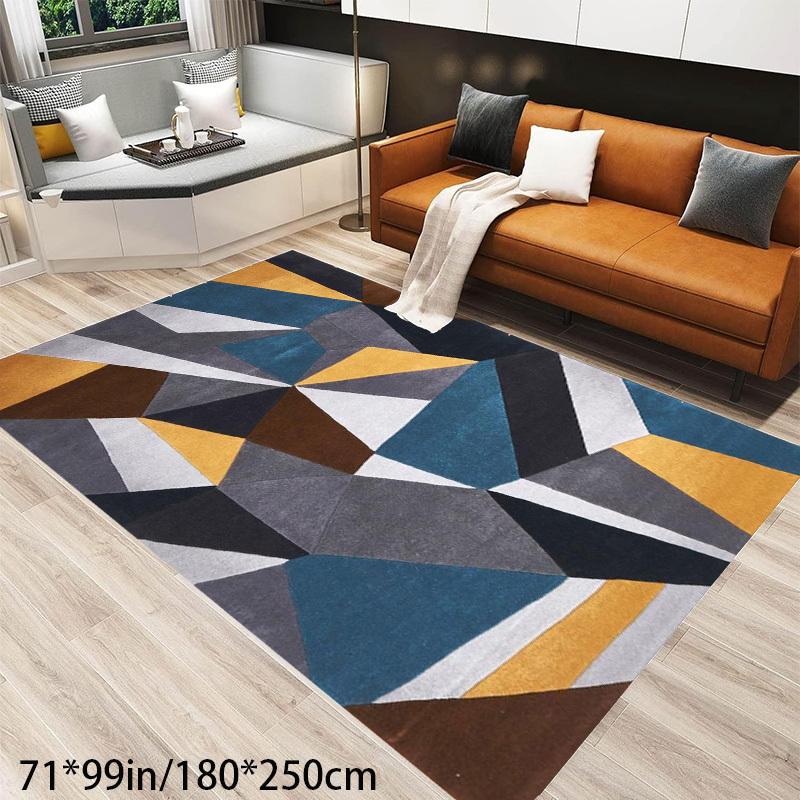 Modern Geometric Velvet Area Mat Non Slip Backing Machine Washable Soft Durable Living Room Bedroom Office Decor