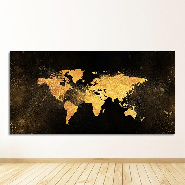 

Абстрактні картини на полотні Скандинавські плакати та принти Настінне мистецтво Картина для декору вітальні Сучасна чорно-золота карта світу 20cm×40cm NoFrame