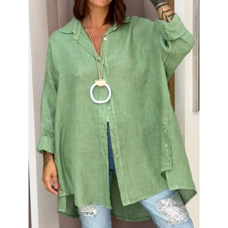 

YYFS женские модные повседневные весенне-осенние однотонные рубашки-поло с длинным рукавом с принтом и воротником, блузки и рубашки XXXL зелёный