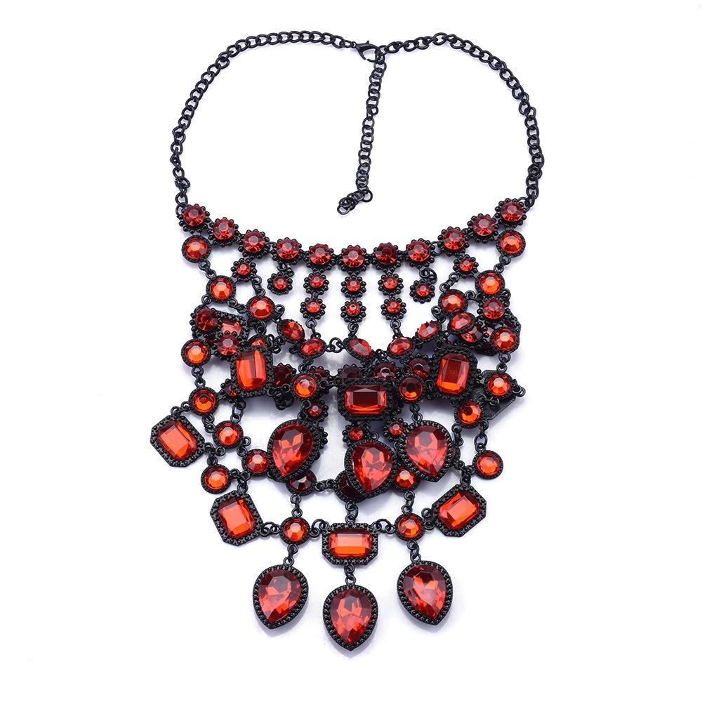 

Chain Necklace Multilayer With Exaggerated Vintage Geometric Gemstone Waterdrop StyleA