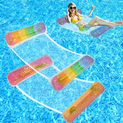 Inflatable Pool Float Hammock Glitter Gradient Water Lounger Folding Swimming Air Mattress For Beach Outdoor Party Bed