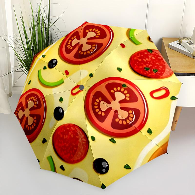 1pc Pizza Slice Automatic Open/Close Umbrella, Windproof, Folding Compact Umbrella with Lightweight Design for Women/Men077