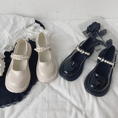 2024Women Flats Shoes British Style Small Leather Shoes 2024 Spring and Summer New Pearl Fairy Word with Platform Mary Jane Shoe