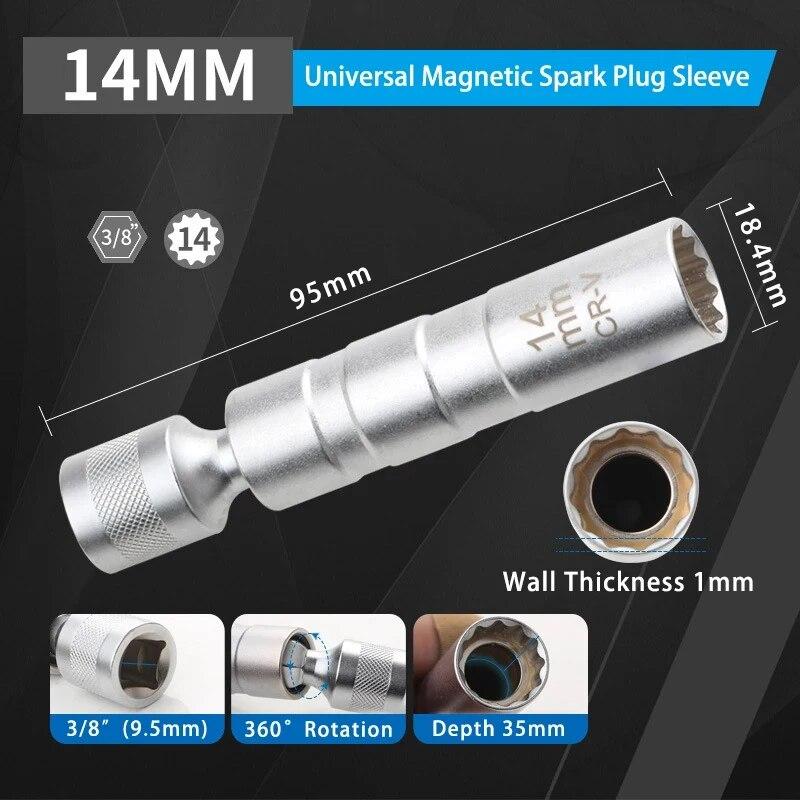 

14 мм/16 мм магнитный торцевой ключ для свечей зажигания 12-угольный инструмент для ремонта и снятия тонкостенный инструмент для авторемонта 3/8 дюйма