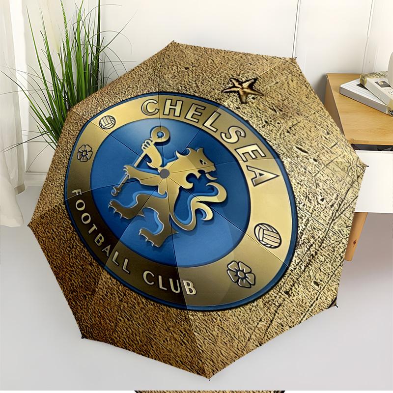 Parasol z nadrukiem Chelsea F.C. Automatyczne otwieranie i zamykanie, Przenośny składany parasol, na zewnątrz, do dojazdów, na wycieczkę kempingową, Idealny prezent urodzinowy