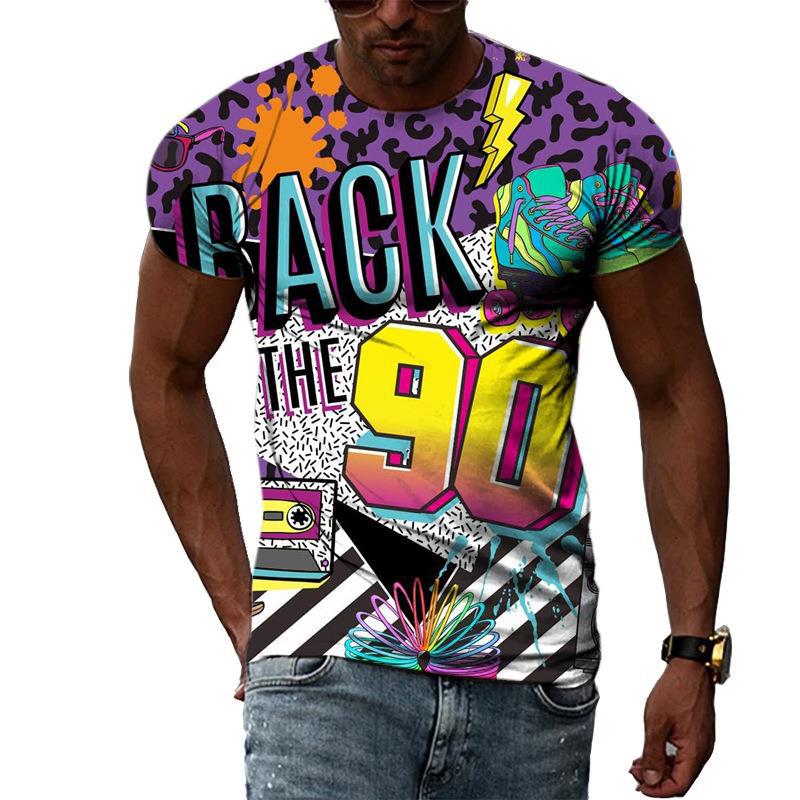 Retro 80er 90er Stil 3D Druck T-Shirts Herren Freizeit Kurzarm T-Shirt Oversized Hip Hop Street Tees Harajuku Oberteile Herren Kleidung