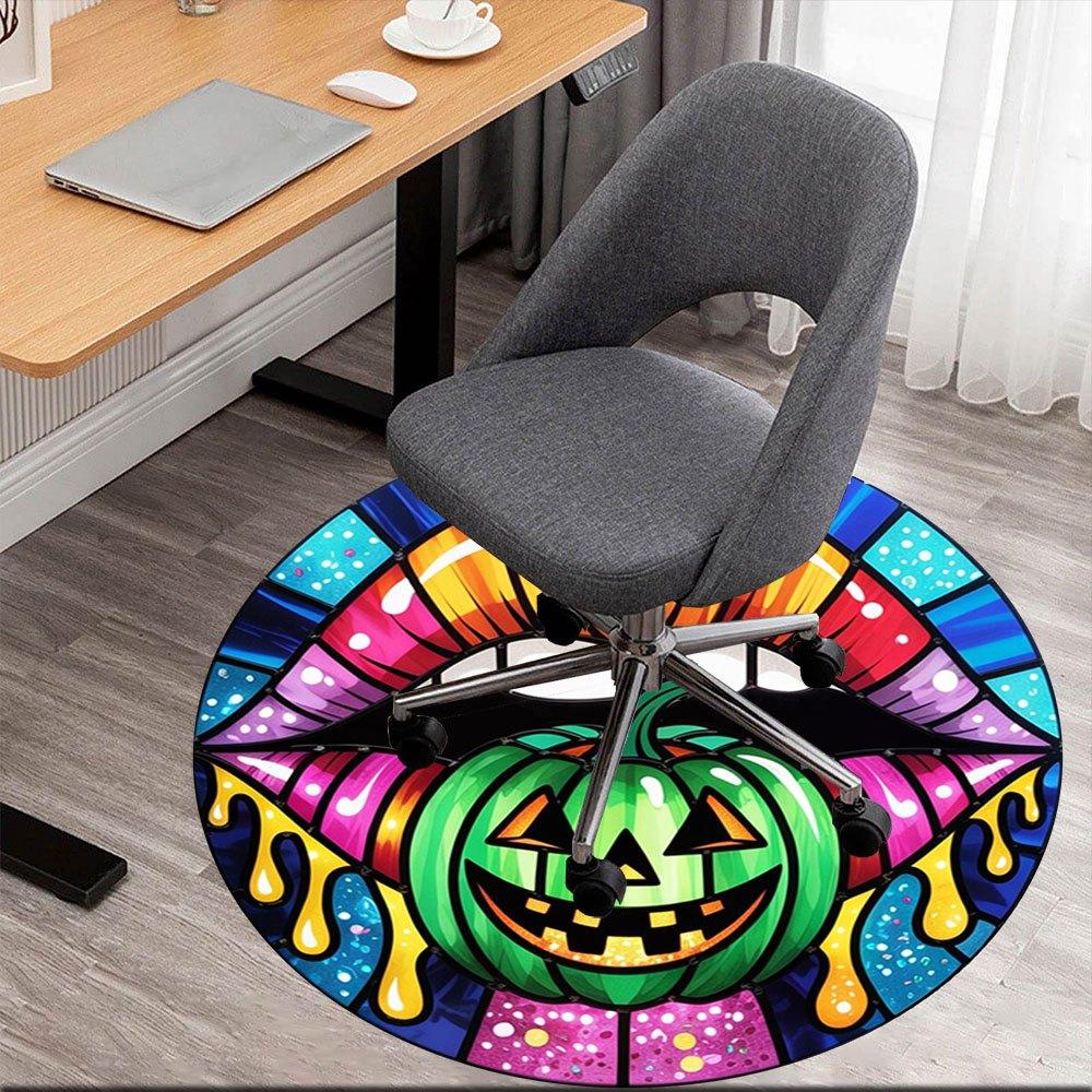 

Halloween Pumpkin Lip Art StickerRound Non-Slip chair mat chair carpet for office Rugs for Office Decor Gift For Valentine s Day Mother s Day Hallowee 80cm by 80cm